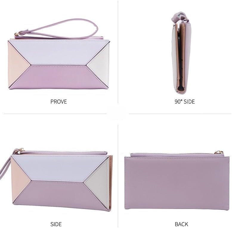 Large Color-Block Wristlet & Long Clutch Wallet - with Phone Pocket, Card Slots & Leather Zipper | Gift - Image 6