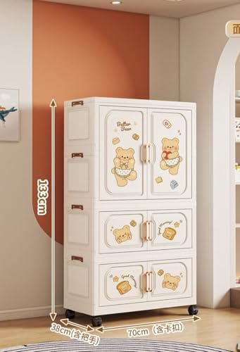 Image of Portable Collapsible Wardrobe for Kids Plastic Storage - Cloth Organizer Cupboard /Multipurpose Storage /Closet for Bedroom /Living Room /Easy to Assemble Room & Home (Butter Bear-3)