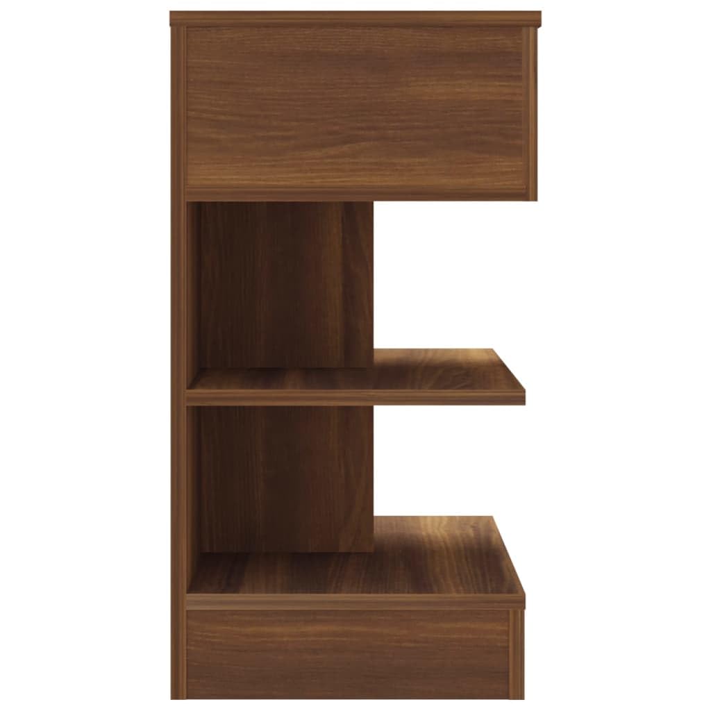 Mesita de noche, marrón, aspecto roble, 40 x 35 x 65 cm, material a base de madera con soporte de pared, espacio de almacenamiento y tablero resistente para armario auxiliar o mesa auxiliar