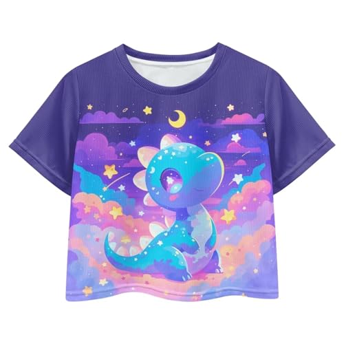 Image of Girls Summer Crop Top Outfits Short Sleeve T Shirts Kids Cute Clothes Tees Blouse