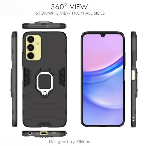 Image of Pikkme Samsung Galaxy A15 5G Back Cover | D5 Tough Armor Bumper | 360 Protection Case | Ring Holder Stand Case for Samsung Galaxy A15 5G (Black)