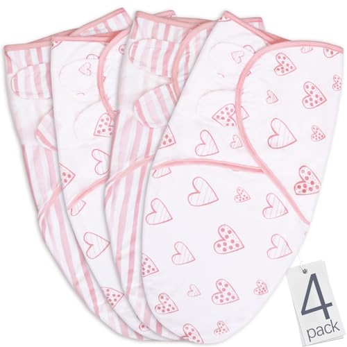 Image of Biloban Baby Swaddle for Girls 0-3 Months, Cotton Blanket, Newborn Essentials, Lovely Pink Print, 4 Pack