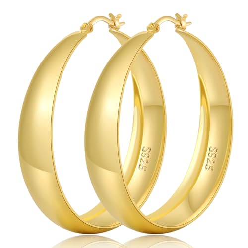 Senteria Creolen Gold Groß Hypoallergen 14K Vergoldete Ohrringe Gold Creolen Leichte Dick Ohrringe Damen 40mm