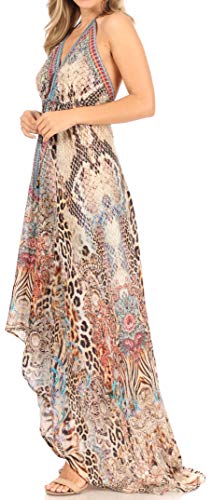 Image of Sakkas Lizi Womens Maxi High-Low Halter Handkerchief Long Dress Beach Party