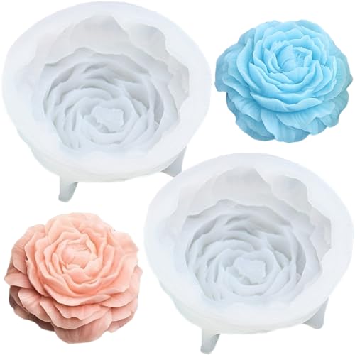 pekifaves 2 Pièces moules à bougie en silicone en forme de pivoine, Moule à bougie 3D DIY, Pour la fabrication de bougies et de savon