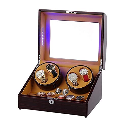 FENOKD Watch Winder Box Automatic Watch Winder Quiet Motor Illumination 5 Modes 4 Watches + 6 Storage Position Rotating Watches Display Box