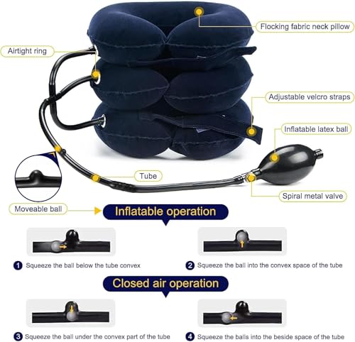 Neck Stretcher, Cervical Traction Device, Neck Traction Device for Neck Pain Relief, Adjustable Inflatable Neck Stretcher Cervical Traction and Neck Brace, Neck Decompression Home Use (Blue)