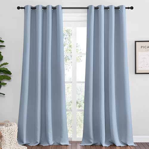 Image of NICETOWN Vintage Blue Blackout Curtains 102 inches Length for Living Room, 2 Panels, 55 inch Wide, Thermal Insulated Long Drapes for Large Window