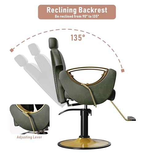 Image of LOUVIXA Barber Chair, Salon Chair for Hair Stylist, Height Adjustable Hydraulic Hair Reclining Salon Chairs, 360 Degrees Rotation, Multi-Function Shampoo Chair for Barbershop (Green)