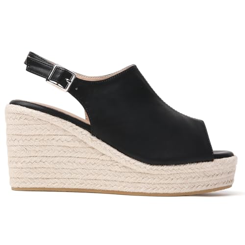 Image of Tilocow Espadrilles Wedges for Women Open Toe Ankle Strap Platform Dressy Casual Sandals Travel Slides