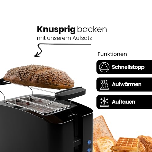 Clatronic® Toaster 2 Toastschlitze | Toaster mit Brötchenaufsatz | Toaster 2 Scheiben mit Liftfunktion | Toster mit Auftau- und Aufwärm-Funktion | für Brötchen und Toast | TA 3801 schwarz