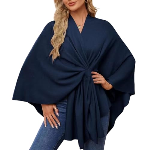 Celuicion Poncho d'hiver chaud et élégant pour femme Poncho Cape en tricot Poncho Manteau d'hiver Poncho Écharpe Femmes pour anniversaire Noël, bleu marine, Siehe Beschreibung