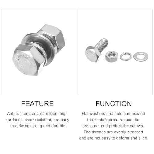 Image of METALLIXITY Hex Head Screws Bolts, Nuts, Flat & Lock Washers Kits (M8-1.25x20mm) 10 Set, Stainless Steel Fully Threaded Machine Screws Bolt Set - for Home Appliance Equipment