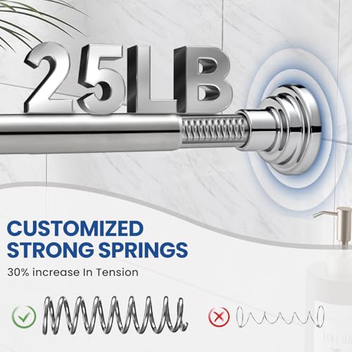 Image of Tension Shower Curtain Rod Shower Pole 30-76 Inch No Drilling Adjustable Spring Tension Rod Curtain Rod for Bathroom Window or Closet Easy Install Stainless Steel Anti-Slip Silver