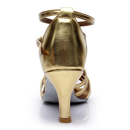 Women Low Heel Sandals Ballroom Latin Dancing Shoes Ankle Strap Open Toe Sandals (Gold, 4.5)3