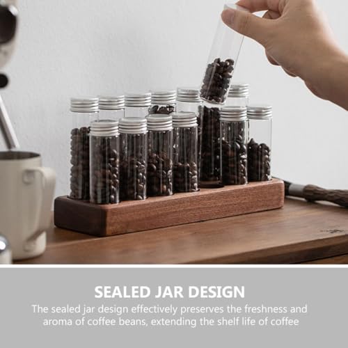 Tuberías de vidrio para almacenamiento de café con soporte de madera miniatura 5