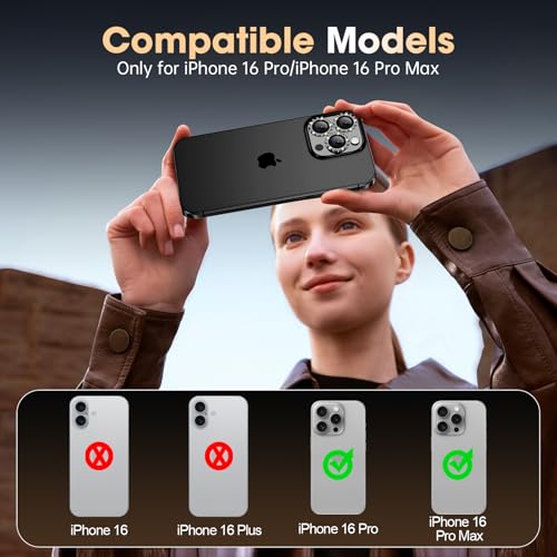 Xfilm for iPhone 16 Pro/16 Pro Max Camera Lens Protector Bling Individual Gear Design Diamond Ring 9H Hardness Scratchproof Protector, Stylish Phone Accessories, Case Friendly (Black) - Thumbnail 5