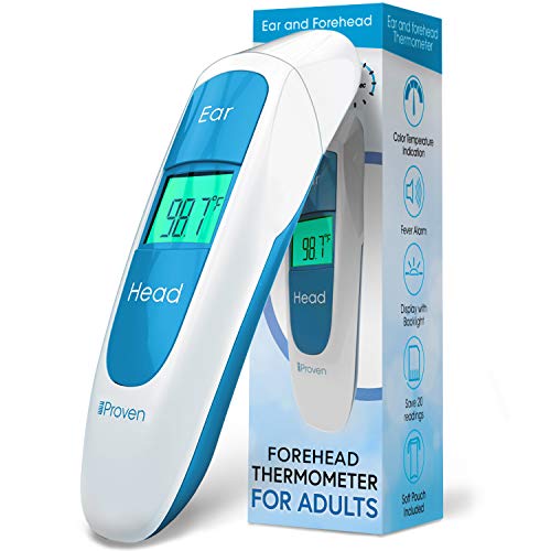 iProven Digital Forehead Thermometer - Easy to Use Forehead and Ear Mode - LED Display with Big Buttons - Unique Design - iProven DMT-316 Blue