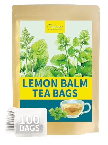Image of TeeLux Lemon Balm Tea Bags, Pure & Natural Lemon Balm Herbal Tea, Lemony & Citrusy Flavor, Caffeine Free, 100 Count