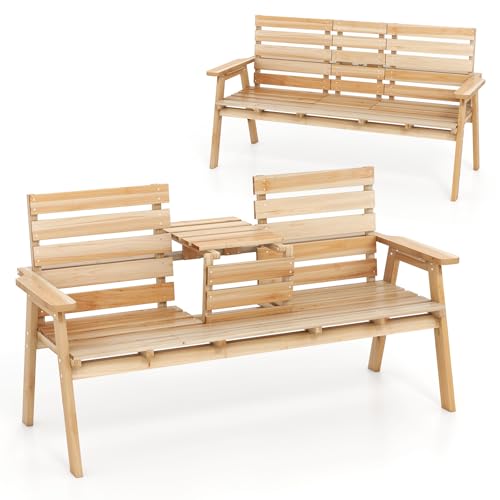 COSTWAY Gartenbank mit Tisch, Holzbank für 2–3 Personen, Sitzbank mit klappbarem Mitteltisch, Parkbank aus Holz bis 320 kg belastbar,...