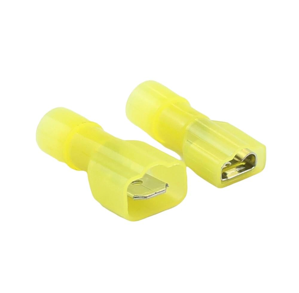 100 Pcs of Fully Insulated Yellow Female Electrical Spade Crimp Connector Terminals