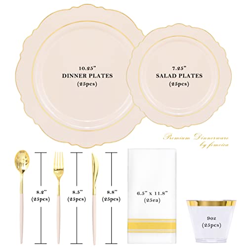 Fomoica 175 Pink Plastic Plates Disposable And Gold Dinnerware Set - Reusable Light Baby Pink Plastic Dinnerware Set - Birthday Party, Bridal Shower, Christmas #TOP4