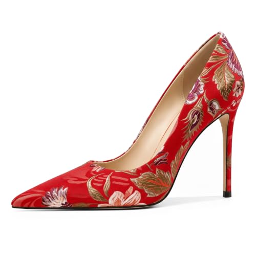 Image of Eldof Women's Classic Dress Pumps Shoes, Sexy Pointed Toe 4 inch Stiletto High Heels, Office Formal Slip On Size 5-13