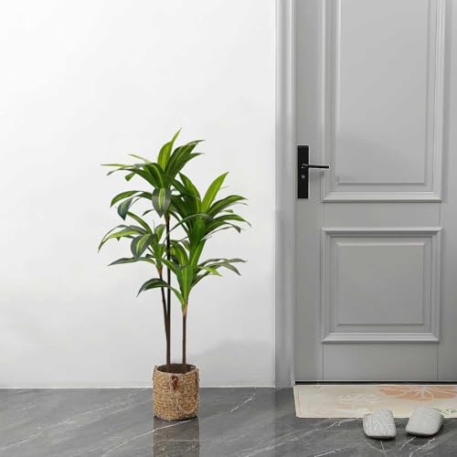 Image of Aveyas 4ft Artificial Dracaena Tree for Home Decor, 4 Feet Real Touch Large Faux Plant Fake Silk Floor Trees with Pot for Indoor Outdoor House Living Room Office (4 ft Tall)