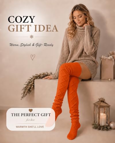 Image of Pcavin Thigh High Socks for Women, Long Cable Knit Over Knee Boot Stockings | Extra Long Fit, Cable Knit Texture, Warm Thick Knit, Winter Boot Socks, Cozy Leg Warmers, Sweater Sock Style