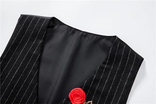 Mnjyihy Men's Retro Tweed Suit Vest Fashion Striped Business Dress V Neck 2 Pockets Chain Wedding Party Waistcoat2