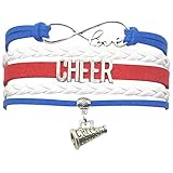 HHHbeauty Cheer Bracelet Infinity Love Cheerleading Charm Bracelet for Women, Men, Cheerleaders, Party, Celebration, Sports Fans (Royal Blue White and Red)