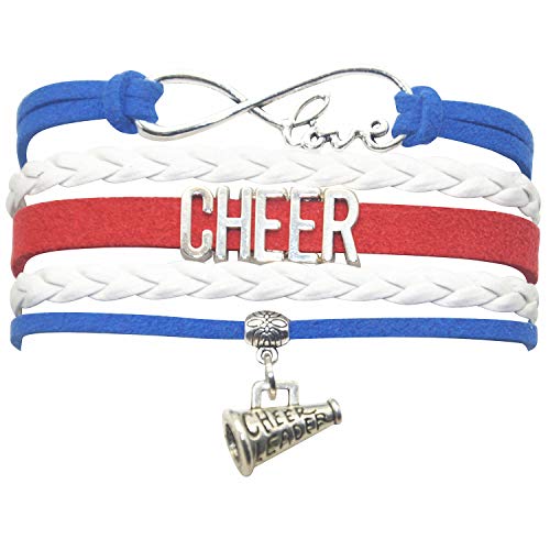 Cheer Bracelet Cheerleading - Girls Cheer Charm Bracelet Cheer Gifts for Cheerleader, Grils, Women, Boys, Men, Teen Girls, Teens (Royal Blue White and Red)