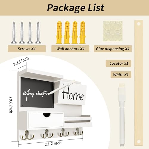 Dvobez DVOBEZ-10013 Farmhouse Key Holder For Wall With Mail Organizer - Easy Installation Wall Mount Organizer, Includes Chalkboard, Drawer, Wallet Holder & 4 Double Hooks thumb #3