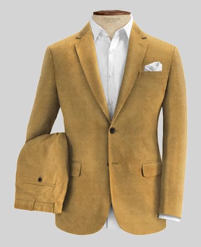 VENNYNG Corduroy Men's 2-Piece Suit Slim Fit Casual Blazer Dress Pants Set for Wedding Office Fall Winter4