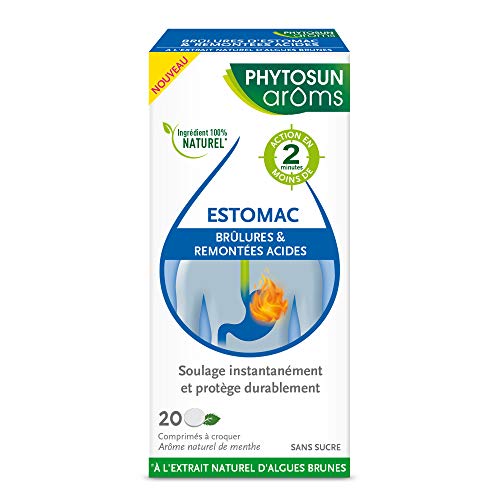 Phytosun Arôms - Brûlures d'estomac et Remontées Acides - Arôme Naturel Menthe - Sans Sucre - 20 Comprimés à Croquer