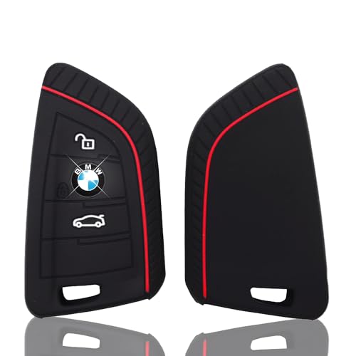 BMW Autoschlüssel Hülle für 1 2 3 5 6 7 Series Active Tourer F21 F45 F46 F48 X1 X3 X4 X5 X6 F15 F85 F16 F86 Schlüsselhülle Silikon 3 Tasten-Schlüssel mit Roter Linie