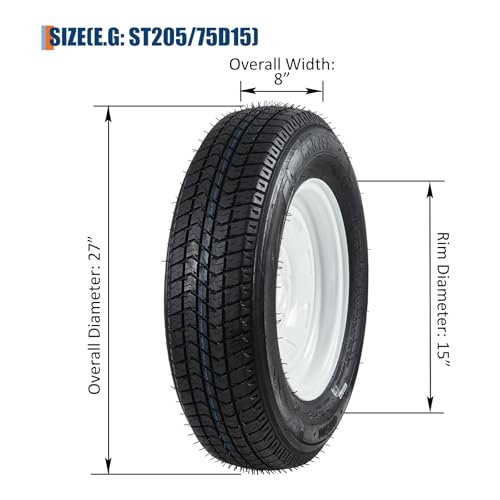 Image of GarveeTech ST205 /75D15 Trailer Tire and Wheel Assembly, 5 Lug, Set of 2 | Heavy-Duty Load Range C 6PR, White Spoke Wheel, 15 Inch Tires for Utility /Boat /Camper Trailers
