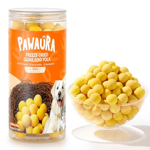 Pawaura 10.6oz Freeze Dried Quail Egg Yolk Cats & Dogs Treats Single Ingredient Freeze-Dried Pet Food for Dogs Cats No Additives | Grain Free | Support for Skin and Coat Health