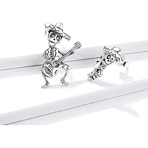 Novelty Funny Design Silver Stud Earrings For Women Skull Man With Guitar Jewelry Gift For Girl 925 Sterling Silver Earring Jewelry Cover