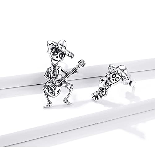 Boucles d'oreilles argent 925 sterling massif crâne guitare création haut de gamme