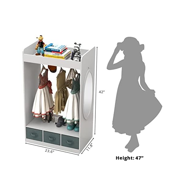   Armoire-Dress-Up-StorageDress-Up-Storage-with-MirrorGirls-Armoire-with-Non-Woven-Drawers-Open-Costume-Closet-with-Hanging-Rack-Grey
