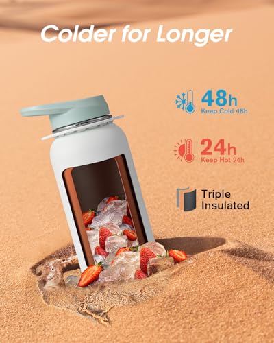 Image of Coolflask 40 oz Water Bottle Insulated Stainless Steel with Strap
