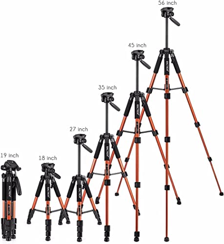 Image of Mactrem PT55 Travel Camera Tripod Lightweight Aluminum for DSLR SLR Canon Nikon Sony Olympus DV with Carry Bag -11 lbs(5kg) Load (Orange)