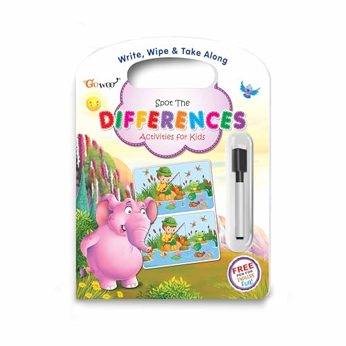 Image of Write, Wipe & Take Along Spot the Difference With Pen :- reusable pen activity spotting book, spot the difference activity book for kindergarten, preschool spotting challenge activity book for kids