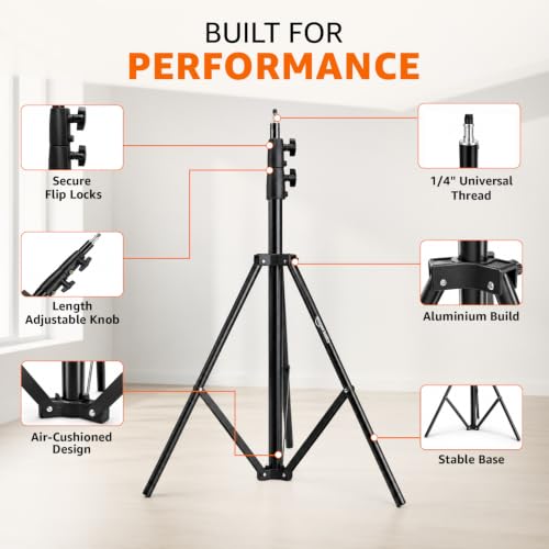 Image of Amazon Basics Photography Light Stand 110 inch /9.2ft /280cm, Air-Cushioned Aluminium Tripod Stand with 1 /4 inch Screw, Max Load 5kg, for Softbox, Studio Light, Reflector & Ring Light