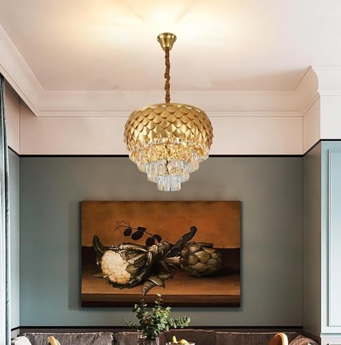 Image of 400 MM Crystal Big Size Jhumar Ceiling Light for Living Room /Hall /Bed Room etc. Chandelier Ceiling Lamp (Gold, Clear)