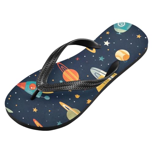 Space Planet Rocket Beach Summer Casual Flip Flop Sandals Non-Slip Quick Dry for Women Men 214B3341