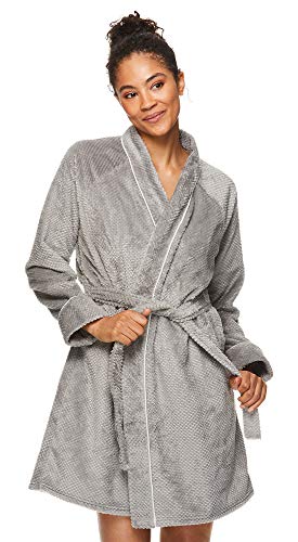 Tahari Womens Honeycomb Plush Soft and Comfortable Fleece Pajama Lounge Robe Bathrobe Crystal Grey X-Large