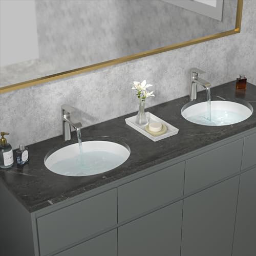 Sarlai Ovales Waschbecken, Unterbau, 45,7 x 38,1 cm, weiße Keramik, modernes Kunstbecken, 41,3 x 33,7 x 14 cm, mit Überlauf