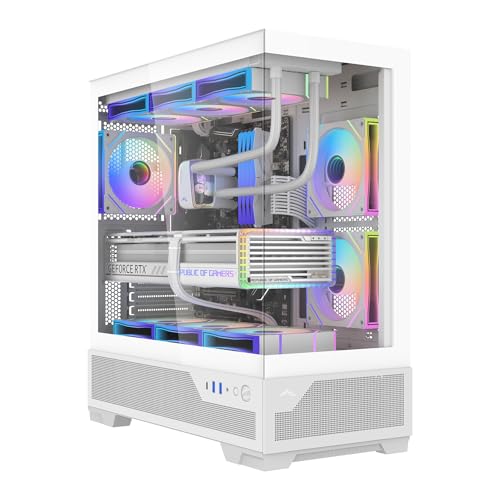 Image of SAMA V43 ATX Gaming PC Case, 6xARGB Infinity Mirror Fans + PWM Hub Included, High Airflow, USB 3.2 Gen2x2 Type-C, Supports 360mm Radiator, 427mm GPU, Tempered Glass White